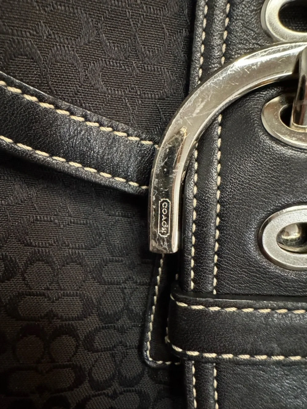 Coach Soho Black Signature Drawstring Mini Backpack